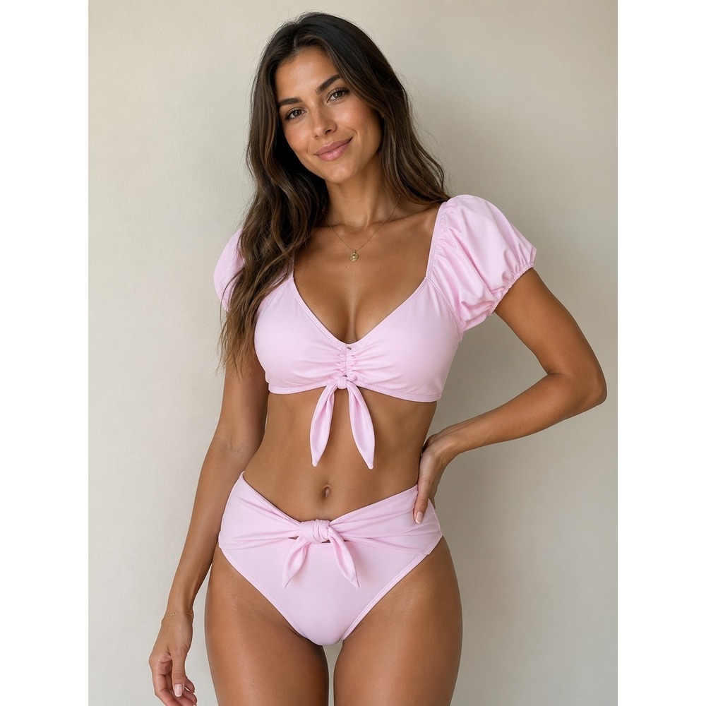 Adore Me Halter Bikini Set High-Waisted Pink‎ Top XL Bottoms Large